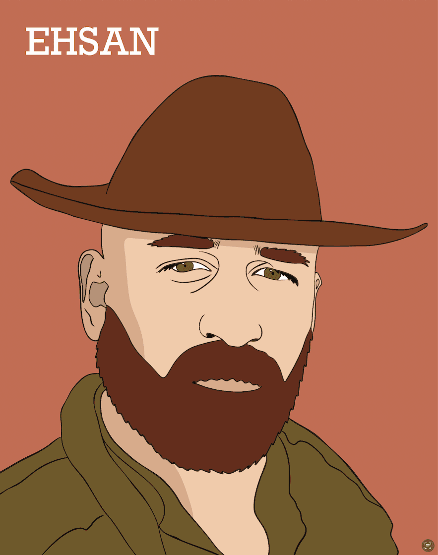Illustrated portrait of Ehsan Arbabi, multidisciplinary designer